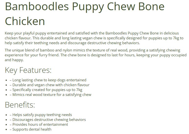 AI-assisted product description created for a Mutz Nutz puppy chew product