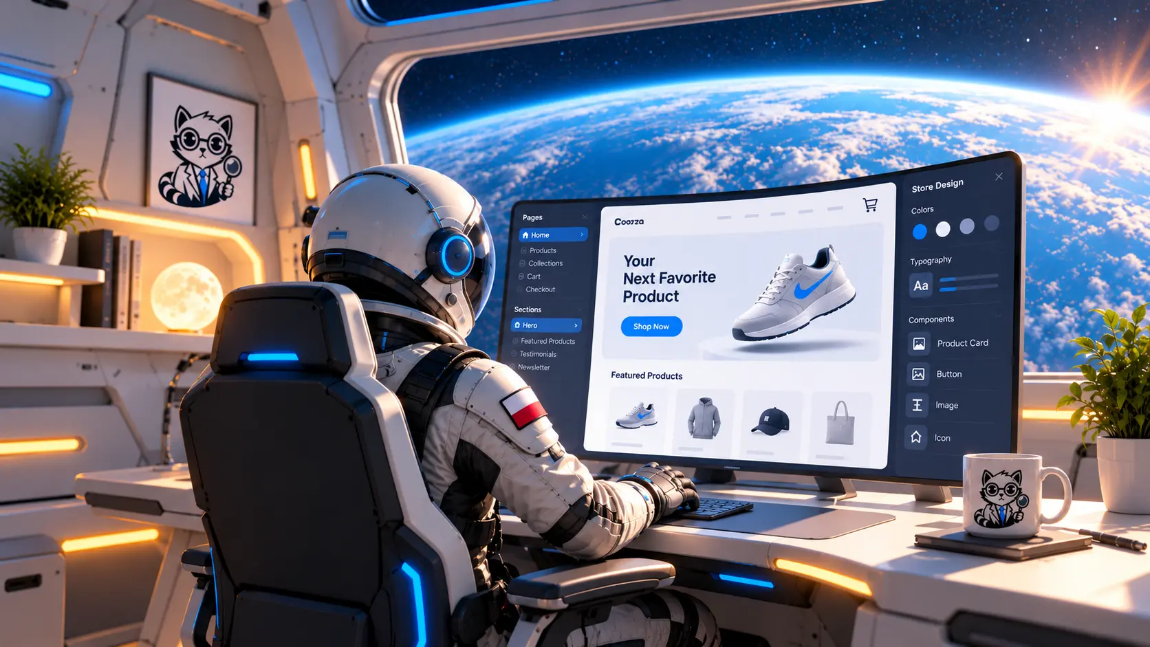A Doctorank astronaut designing an online storefront in space