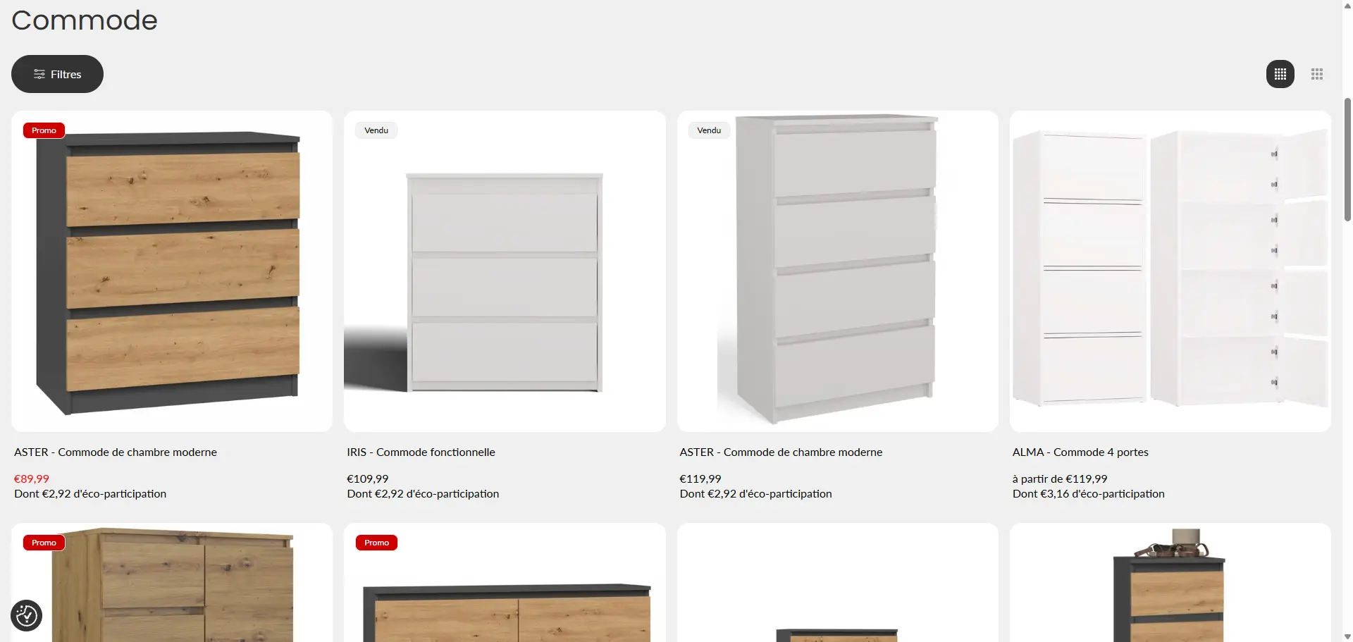 Category page on the Topeshop French store