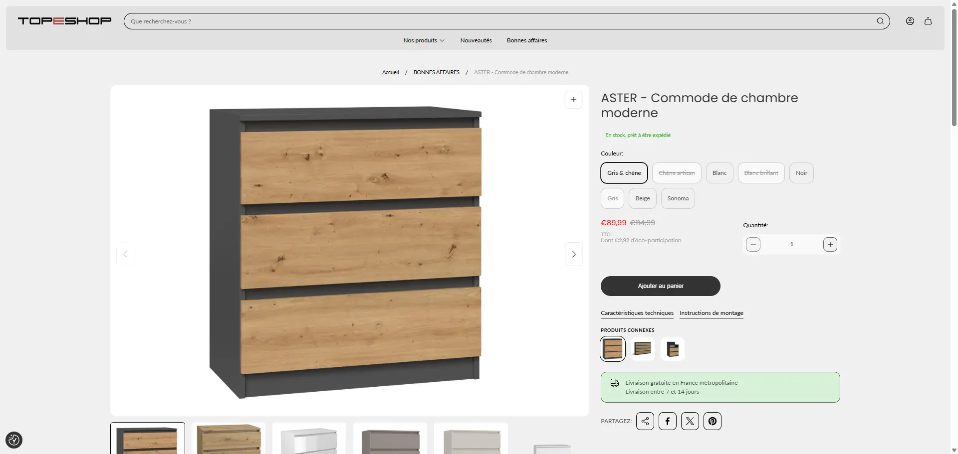 Product page on the Topeshop French store