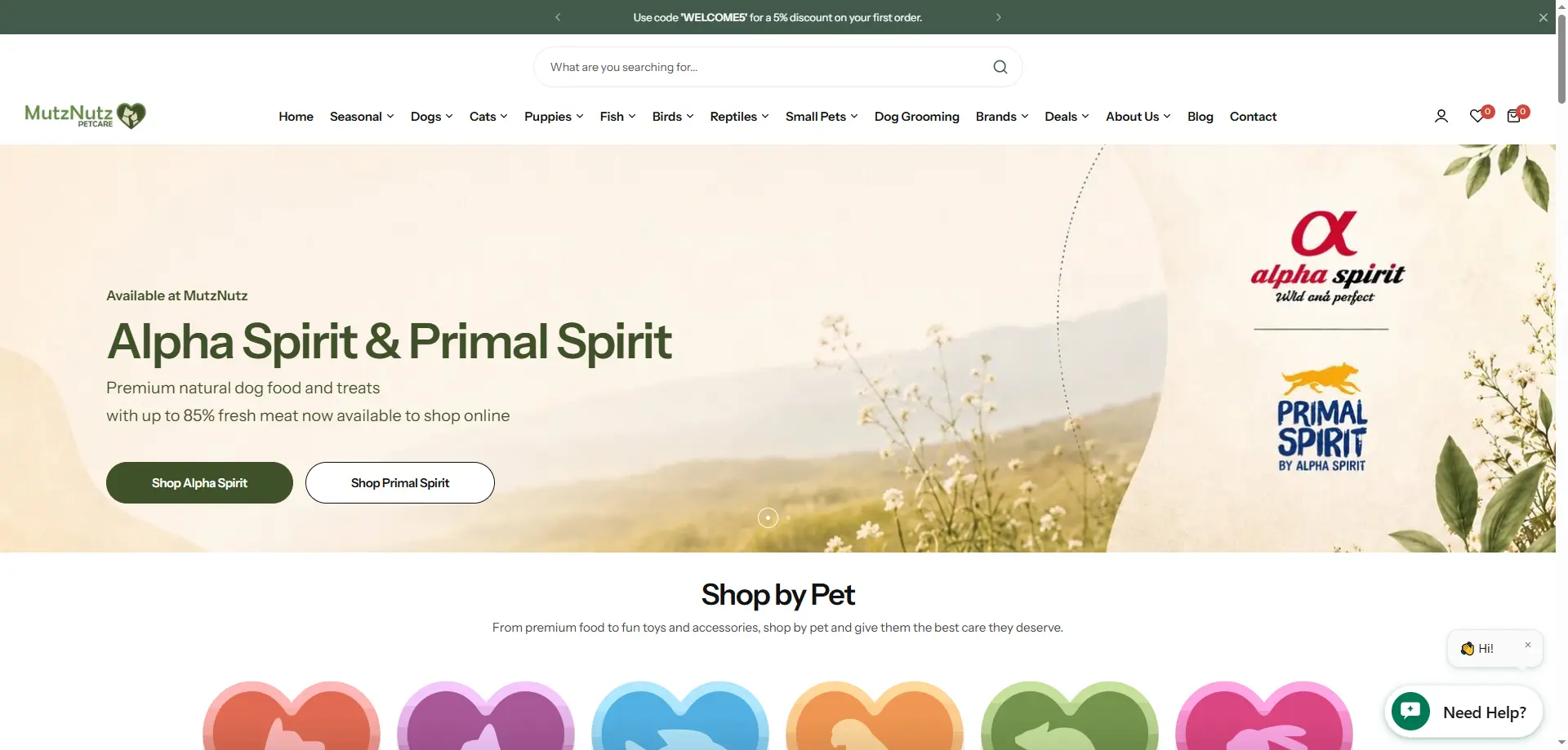 Homepage hero section of the new MutzNutz Shopify store
