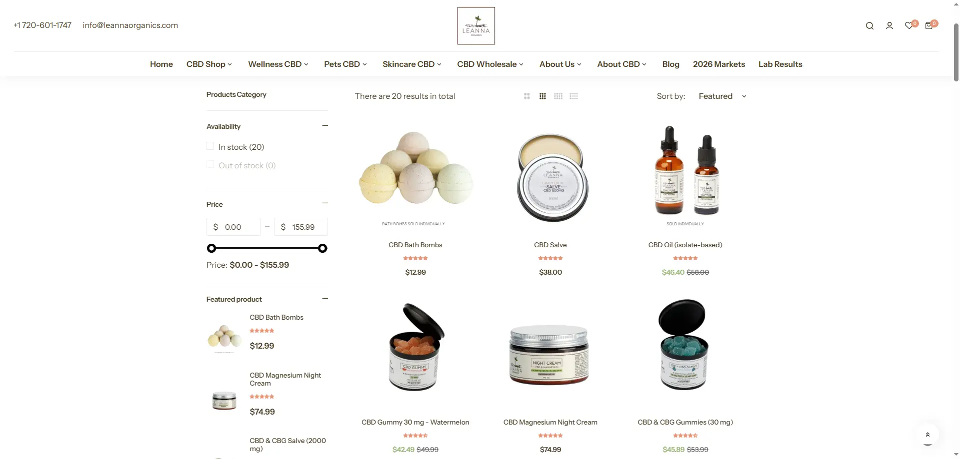 New Leanna Organics collection page on Shopify