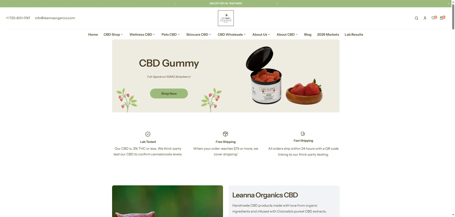 New Leanna Organics homepage hero on Shopify