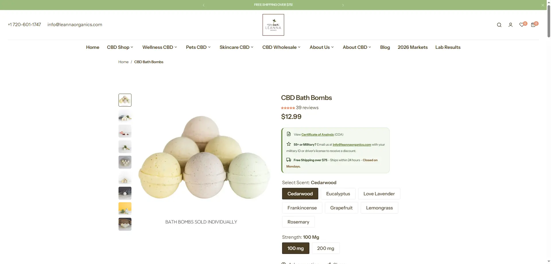 New Leanna Organics product page on Shopify
