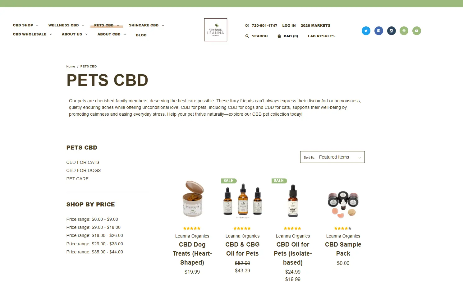 Old Leanna Organics category page on BigCommerce