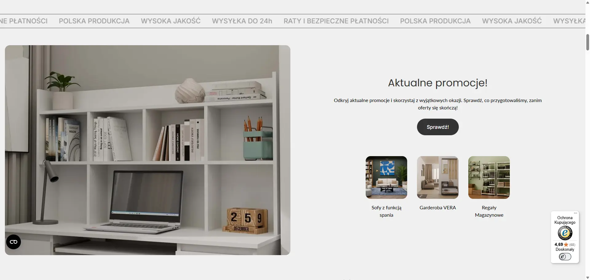 Homepage of the Topeshop Polish store